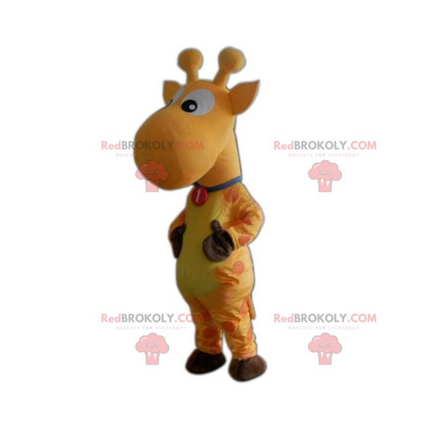 Mascotte de girafe jaune, costume de girafon, animal jaune -