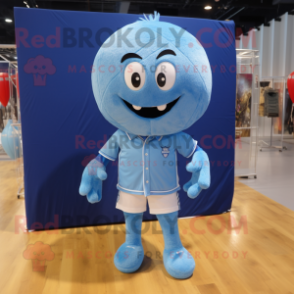 Cyan Volleyball Ball mascot costume character dressed with a Denim Shorts and Pocket squares