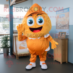 Orange Fish And Chips mascot costume character dressed with a Romper and Messenger bags