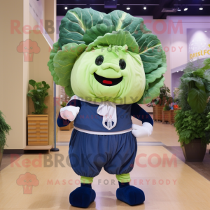 Navy Cabbage mascot costume character dressed with a T-Shirt and Shoe clips