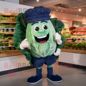 Navy Cabbage mascot costume character dressed with a T-Shirt and Shoe clips