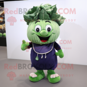 Navy Cabbage mascot costume character dressed with a T-Shirt and Shoe clips