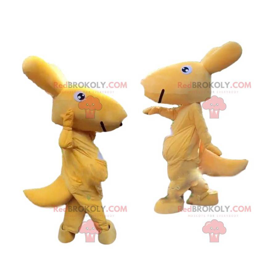 Kangoeroe mascotte, vermomming van Australië, geel dier -
