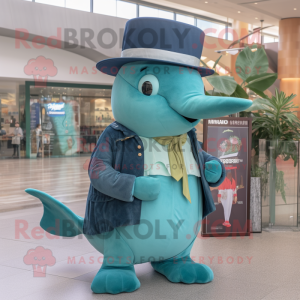 Teal knölval maskot kostym...