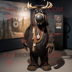Black Elk mascot costume character dressed with a Henley Tee and Lapel pins