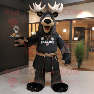 Black Elk mascot costume character dressed with a Henley Tee and Lapel pins