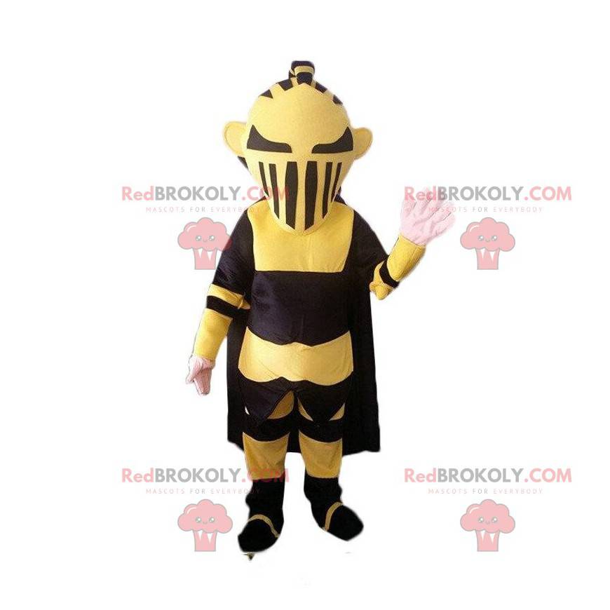Black and yellow robot mascot resembling Darth Vader -