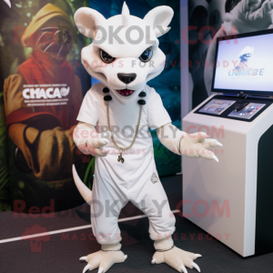 White Chupacabra mascot costume character dressed with a Chinos and Anklets