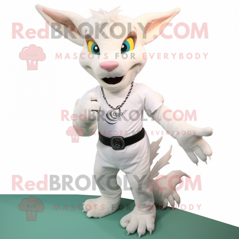 White Chupacabra mascot costume character dressed with a Chinos and Anklets White Chupacabra mascot costume character dressed with a Chinos and Anklets