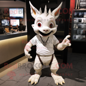 White Chupacabra mascot costume character dressed with a Chinos and Anklets