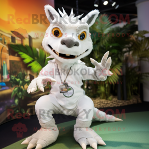 White Chupacabra mascot costume character dressed with a Chinos and Anklets