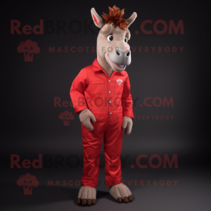 Red Donkey mascot costume character dressed with a Chinos and Lapel pins