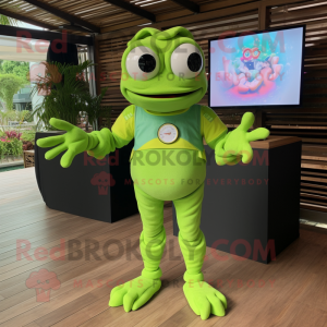 Lime Green Crab Cakes mascot costume character dressed with a Playsuit and Digital watches
