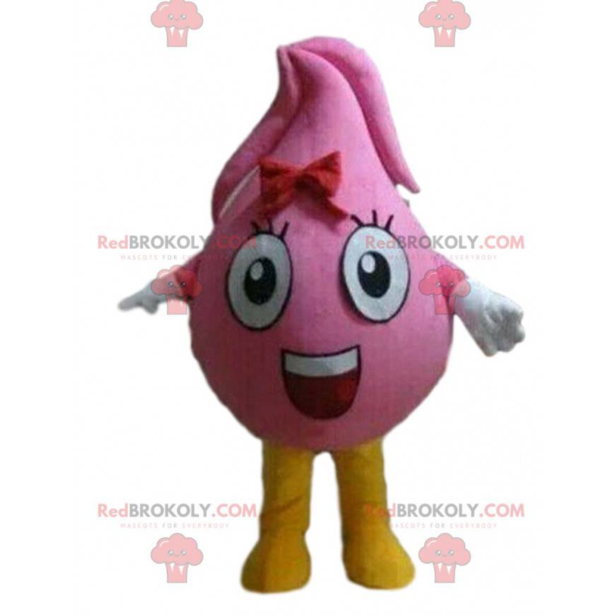Mascote rosa com fantasia de gota gigante - Redbrokoly.com