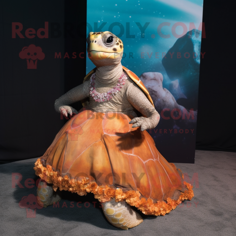 Rust Sea Turtle mascot costume character dressed with a Evening Gown and Anklets