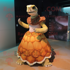 Rust Sea Turtle mascot costume character dressed with a Evening Gown and Anklets