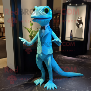 Cyan Geckos maskot drakt...