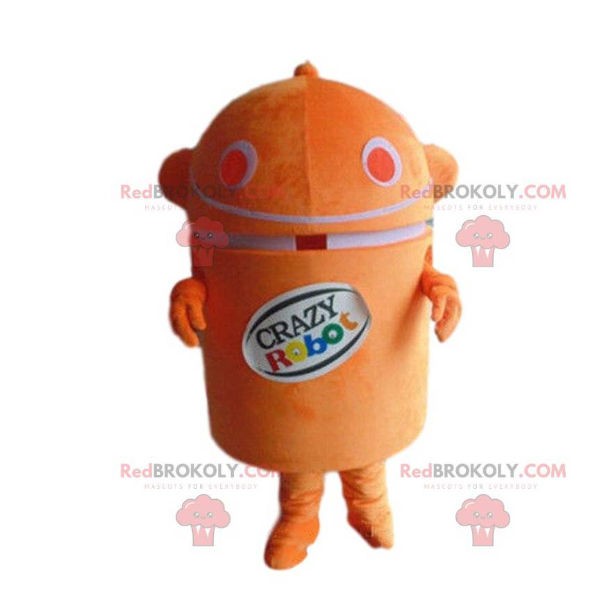 Orange and white robot mascot, robotic costume, futuristic -
