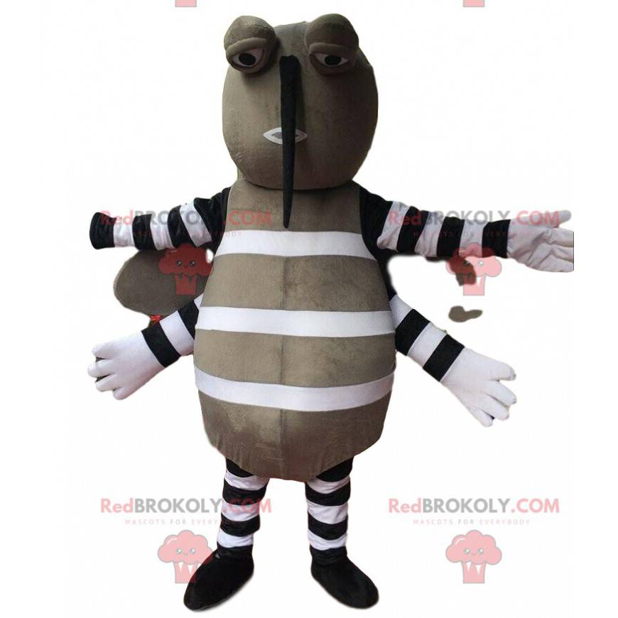 Gray mosquito mascot, flying insect costume, harmful -
