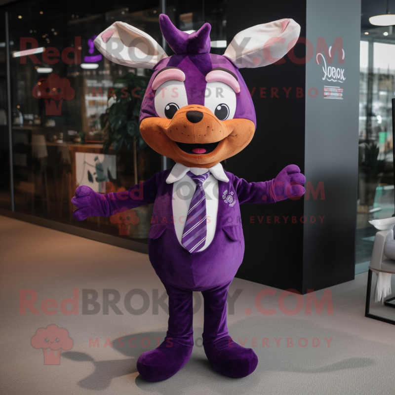 Purple Deer mascot costume character dressed with a Chinos and Bow ties Purple Deer mascot costume character dressed with a Chinos and Bow ties