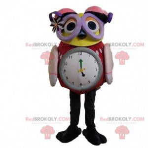 Mascote da coruja com um grande relógio e óculos -