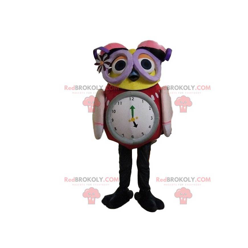 Ugle maskot med stor klokke og briller - Redbrokoly.com