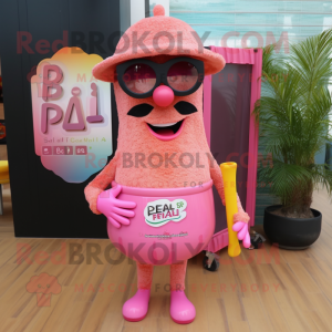 Pink Paella mascot costume character dressed with a Bikini and Eyeglasses