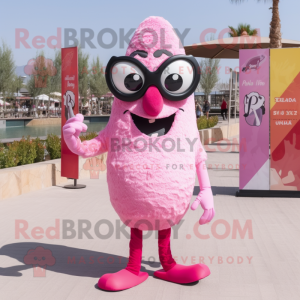 Pink Paella mascot costume character dressed with a Bikini and Eyeglasses