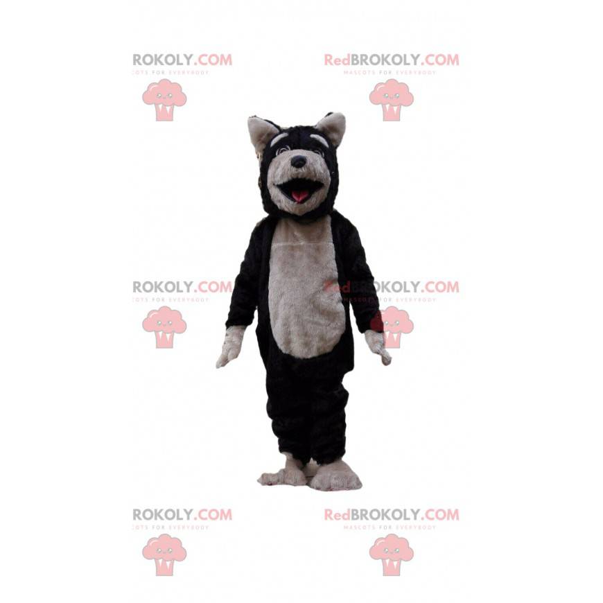 Mascote de cachorro preto e cinza, fantasia de lobo Mascote de cachorro preto e cinza, fantasia de lobo