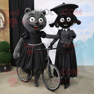 Black Unicyclist mascot costume character dressed with a Wrap Dress and Ties