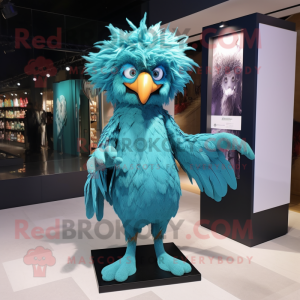 Cyan Harpy mascot costume character dressed with a Mini Dress and Shoe laces