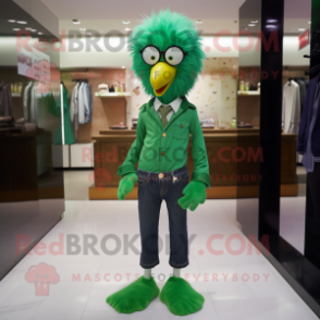 Green Fried Chicken mascot costume character dressed with a Skinny Jeans and Ties