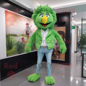 Green Fried Chicken mascot costume character dressed with a Skinny Jeans and Ties