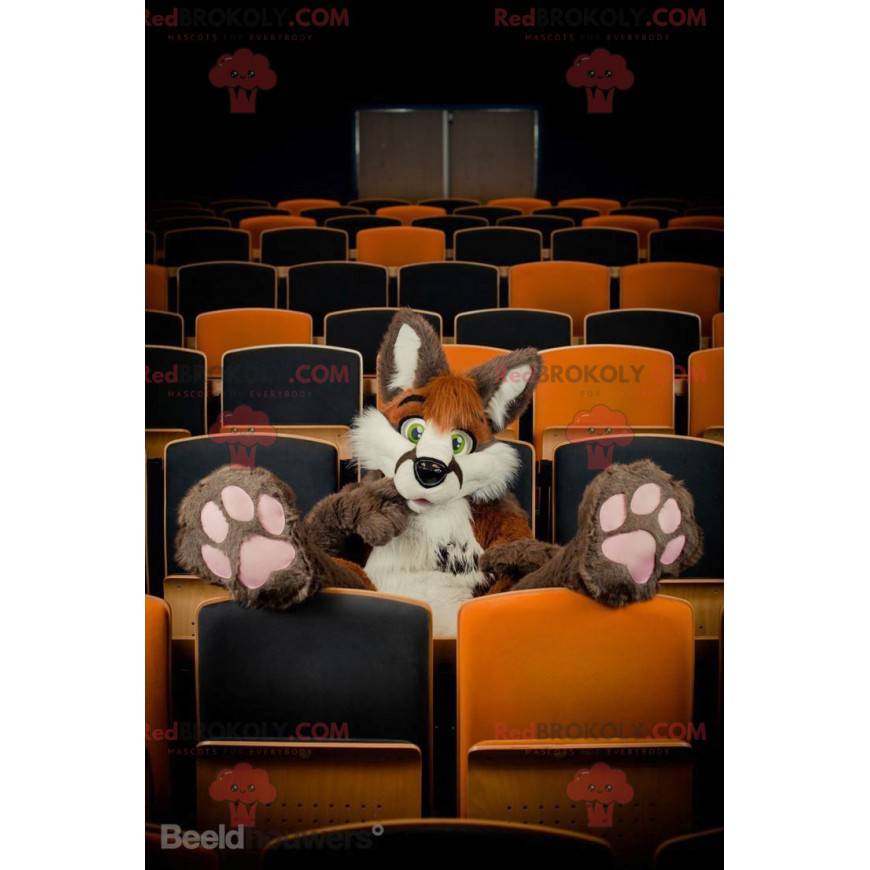 Maskotka włochaty brązowy i biały kot - Redbrokoly.com