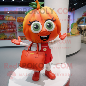 nan Tomato mascot costume character dressed with a Bikini and Handbags