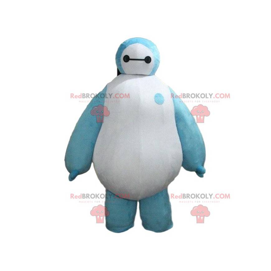 Mascot white and blue robot, big futuristic character -