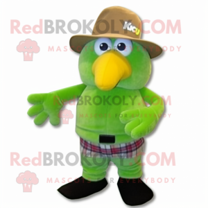 Lime Green Kiwi mascot costume character dressed with a Corduroy Pants and Hats