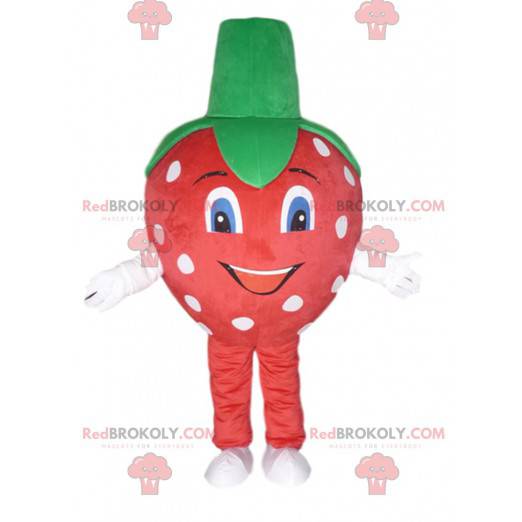 Red strawberry mascot with white dots, strawberry costume -