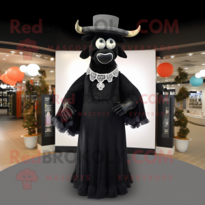 Black Beef Stroganoff mascot costume character dressed with a Evening Gown and Keychains