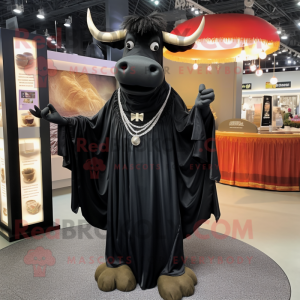Black Beef Stroganoff mascot costume character dressed with a Evening Gown and Keychains