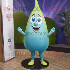 Cyan Pear mascot costume character dressed with a Yoga Pants and Necklaces