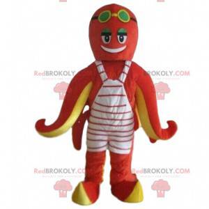 Mascotte de pieuvre rouge et jaune, costume de poulpe, de
