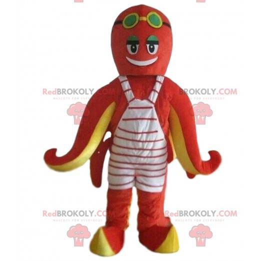 Mascotte polpo rosso e giallo, costume polpo, pesce -