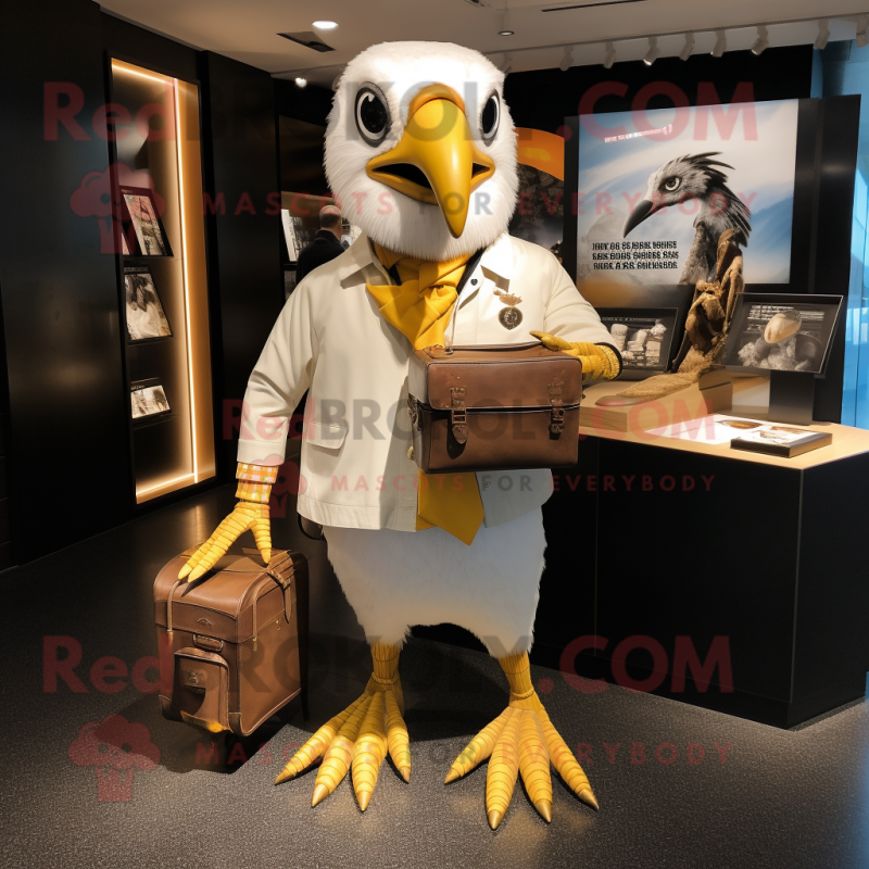 Gold Albatross mascot costume character dressed with a Rugby Shirt and Wallets