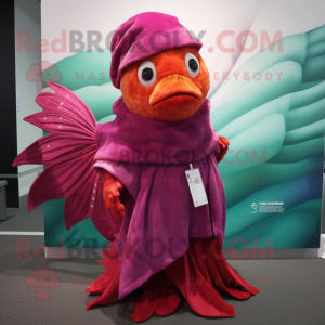 Magenta Betta Fish mascot costume character dressed with a Waistcoat and Shawls