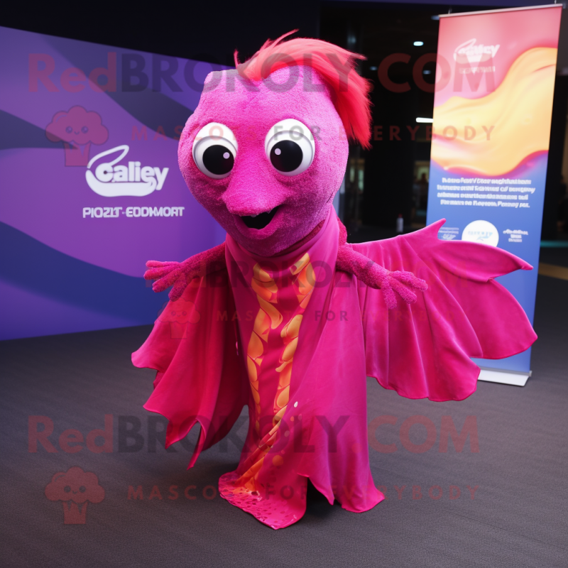 Magenta Betta Fish mascot costume character dressed with a Waistcoat and Shawls Magenta Betta Fish mascot costume character dressed with a Waistcoat and Shawls