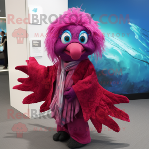 Magenta Betta Fish mascot costume character dressed with a Waistcoat and Shawls