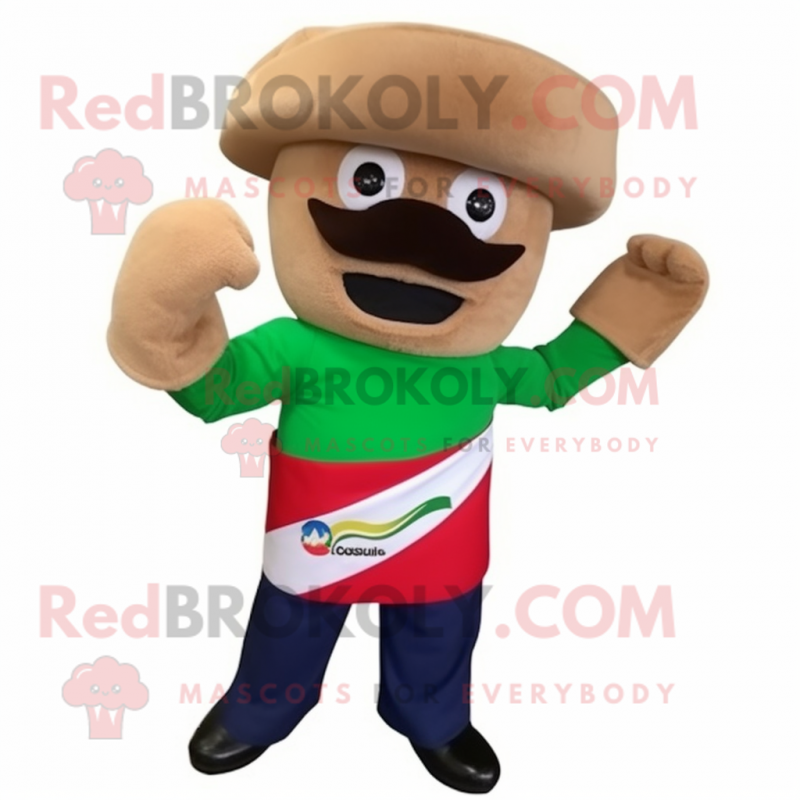 Tan Fajitas mascot costume character dressed with a Polo Shirt and Mittens Tan Fajitas mascot costume character dressed with a Polo Shirt and Mittens