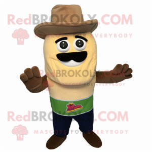 Tan Fajitas mascot costume character dressed with a Polo Shirt and Mittens