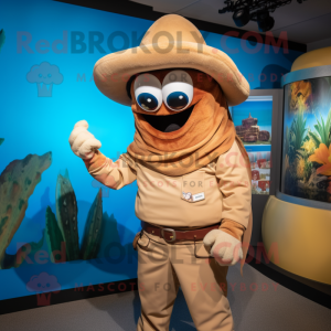 Tan Fajitas mascot costume character dressed with a Polo Shirt and Mittens